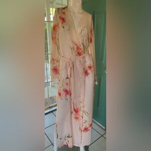 Valerie Steven’s Floral Lace Trim Robe - Light Blush Sheer Duster